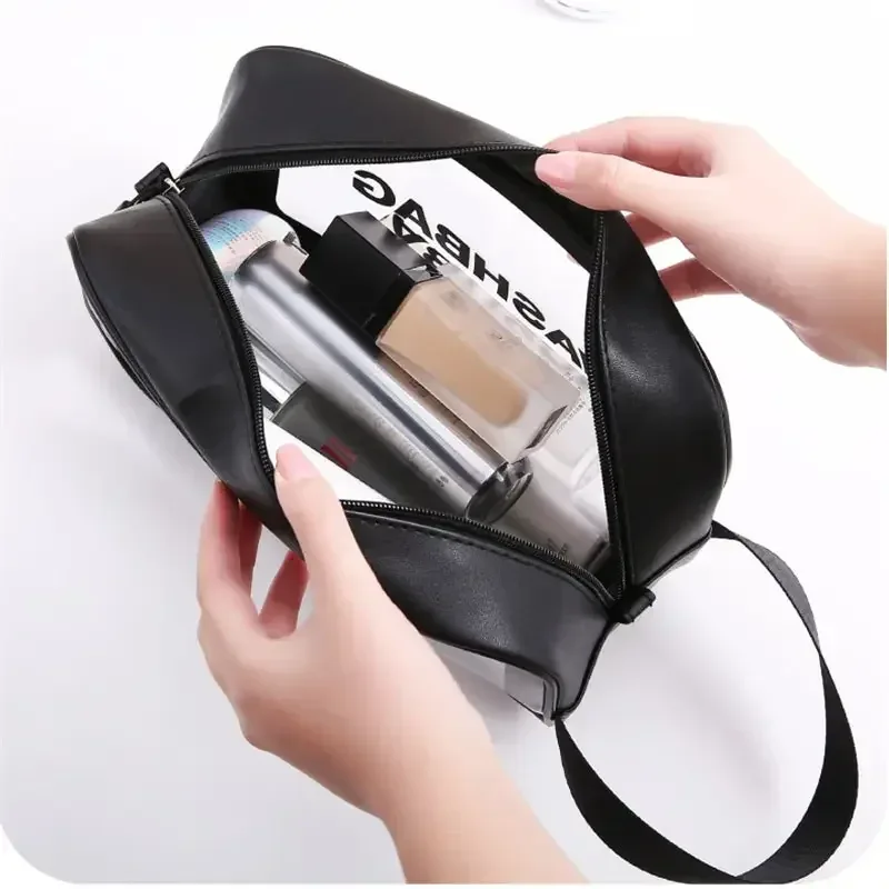 sac de rangement de voyage en pu pour femme, trousse à cosmétiques, trousse de maquillage, trousse de toilette étanche, étuis à cosmétiques transparents