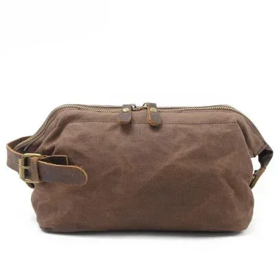 trousse de toilette en toile et cuir pour homme, trousse de toilette résistante à l'eau, pour le voyage, grande capacité, fonctionnelle