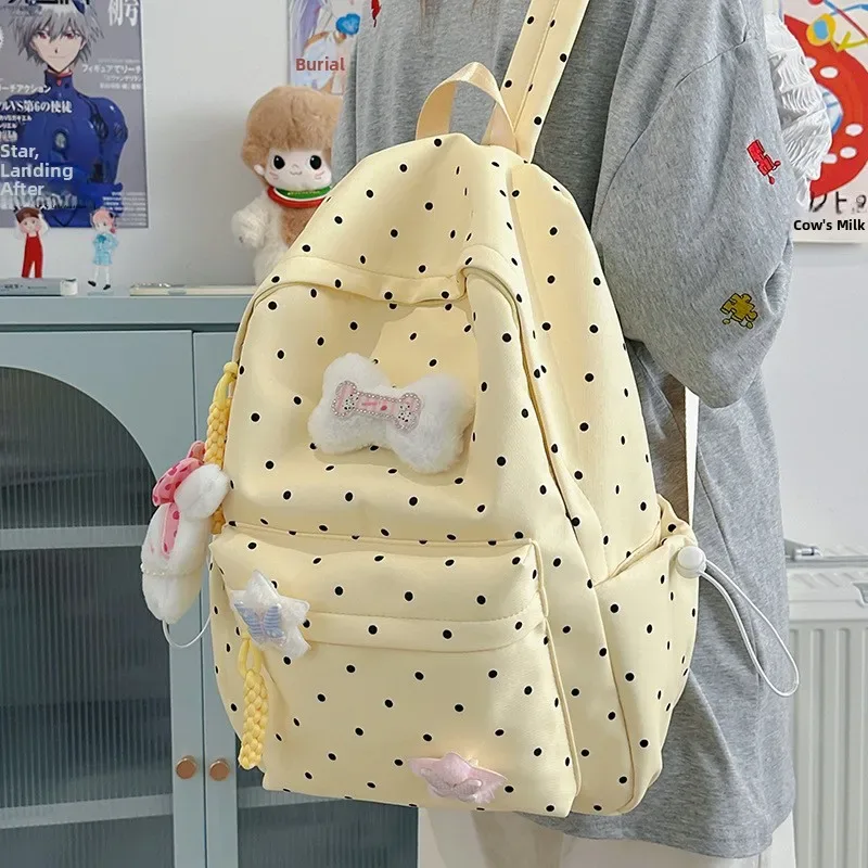 sac à dos scolaire coréen à pois grande capacité, sac à double bandoulière pour collégiens, sac à dos mignon style campus