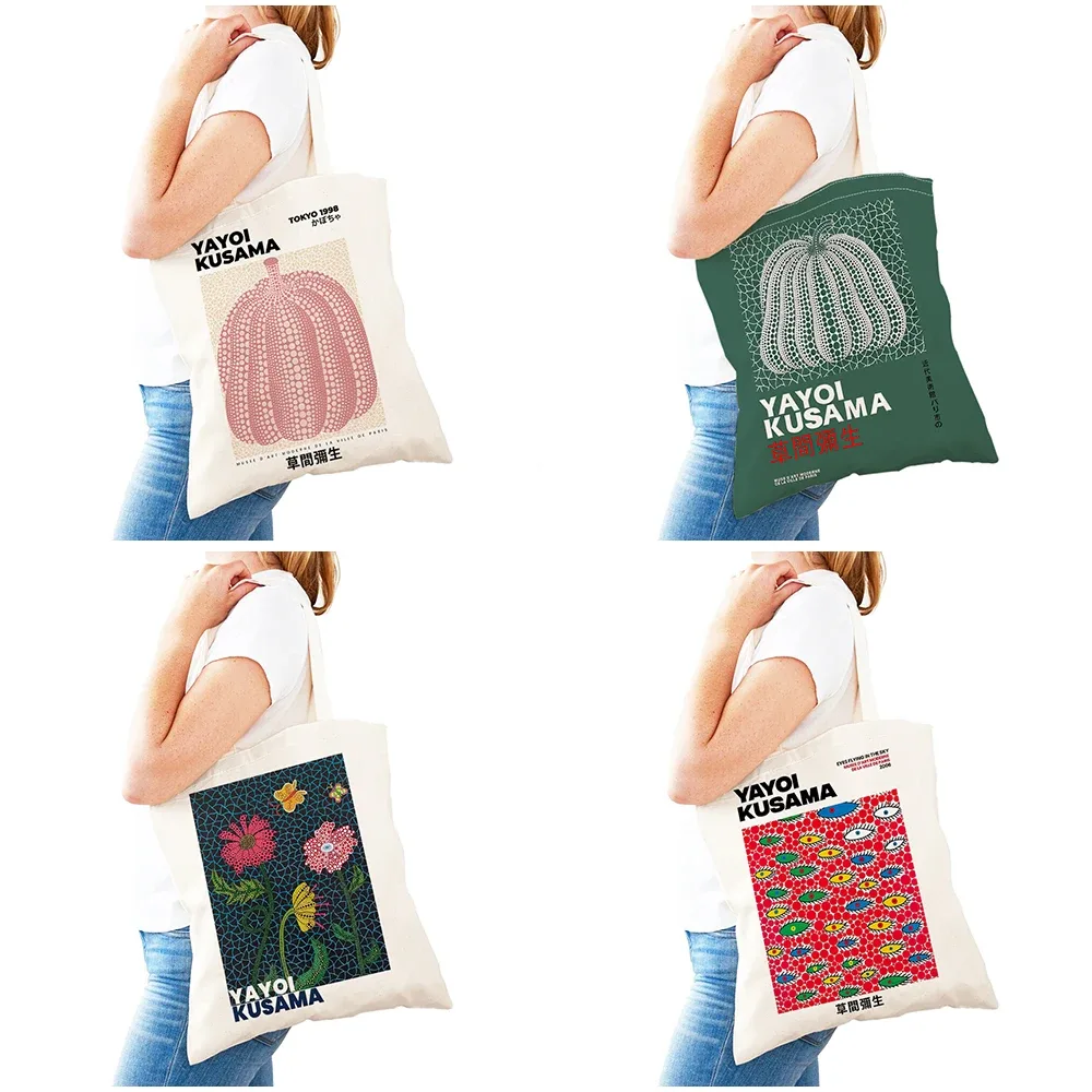 sac à main dot pumpkin lady shop yayoi kusama pour femmes, sacs de shopping à double impression, motif de champ de fleurs, sac fourre-tout pour filles, motif d'œil