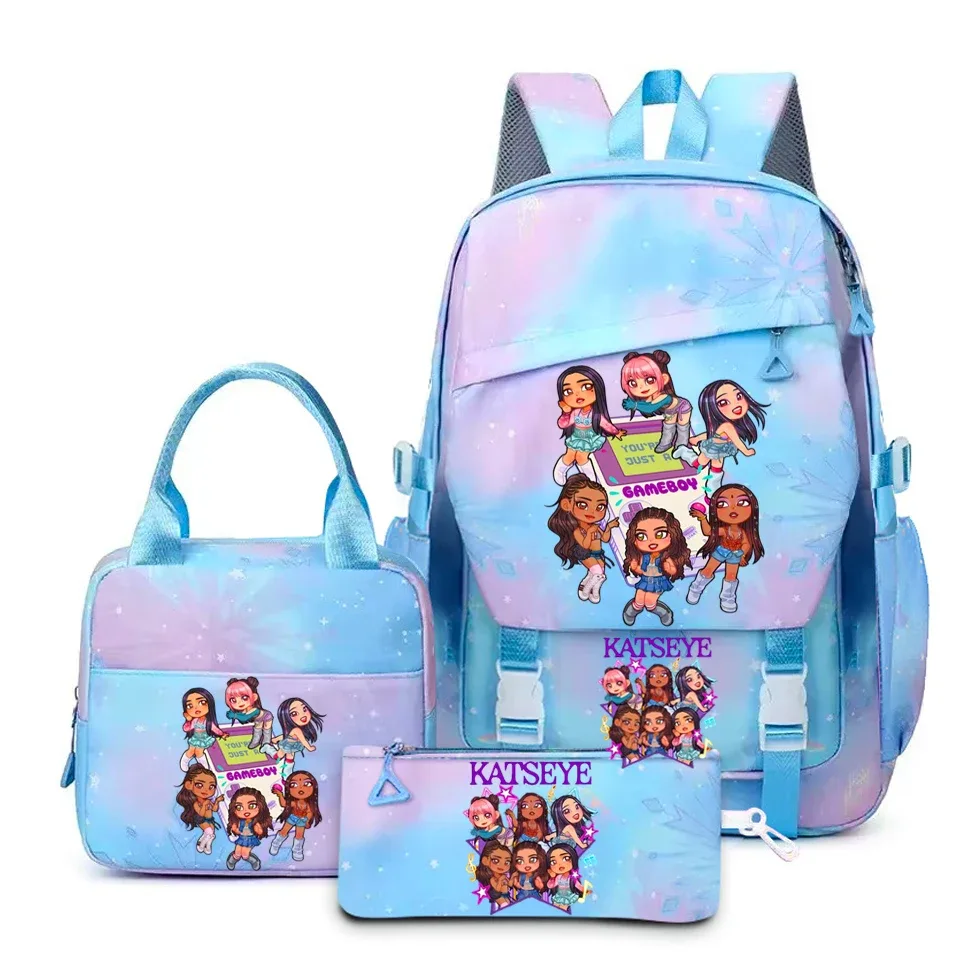 katseye musique sacs à dos 3 pièces ensembles femmes hommes lycée sacs toile kawaii adolescents sac à dos pour ordinateur portable dessin animé livre sacs yk2