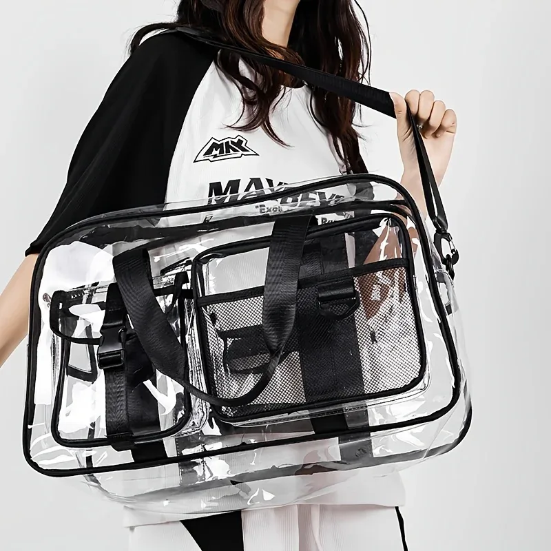 grand sac de voyage transparent en pvc, sac de sport de grande capacité, sac à main portable étanche pour les sports de plage en plein air, rangement quotidien, utilisation pour le transport