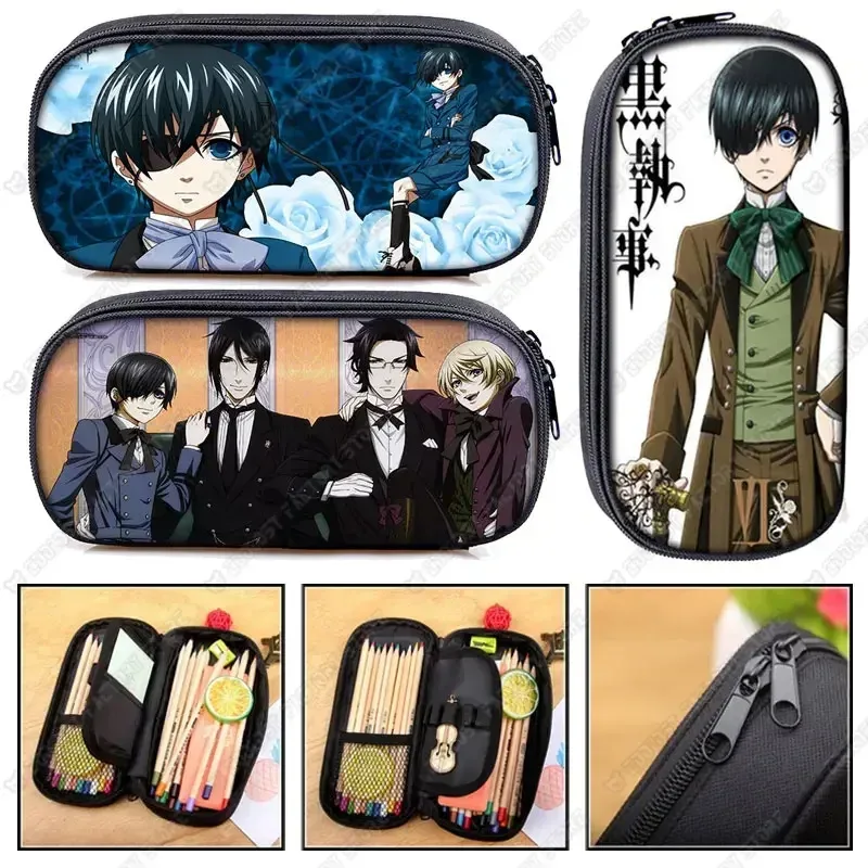 Trousse à cosmétiques Anime Black Butler, sac à crayons, sacs de papeterie pour garçons et filles, porte-crayons pour enfants, fournitures scolaires