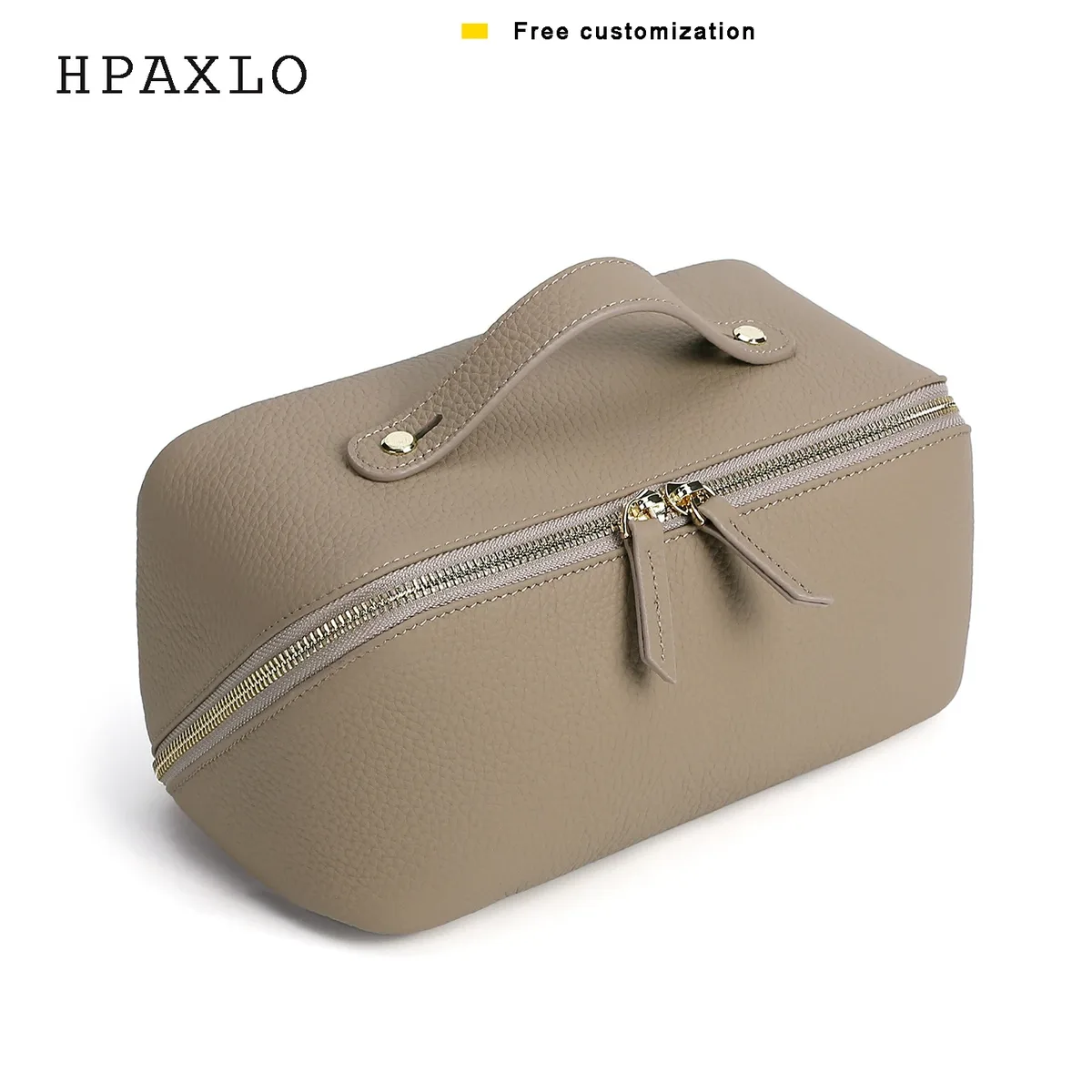 Sac de maquillage en cuir de vache, sac de rangement de voyage, trousse de toilette multi-compartiments de grande capacité, sac à cosmétiques pour femmes avec initiales gratuites