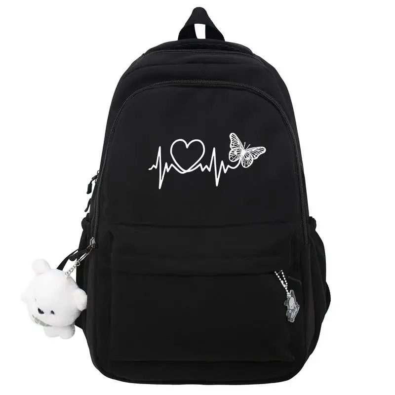 chat noir rose sac à dos étudiant lettre livre sac fille ordinateur portable sac d'école adolescent sac de voyage sac à dos unisexe collège ordinateur sac