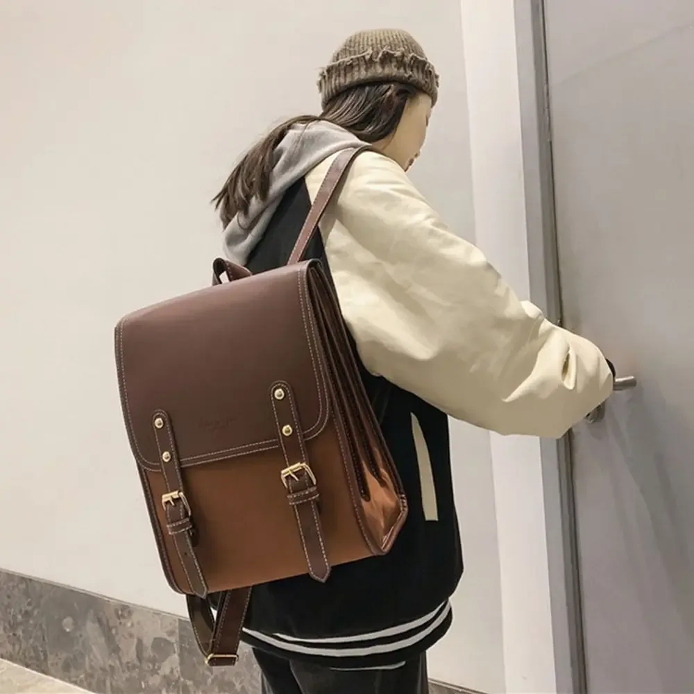 sac à dos japonais polyvalent en cuir pu, style preppy, grande capacité, sac d'école, sac à dos pour ordinateur portable