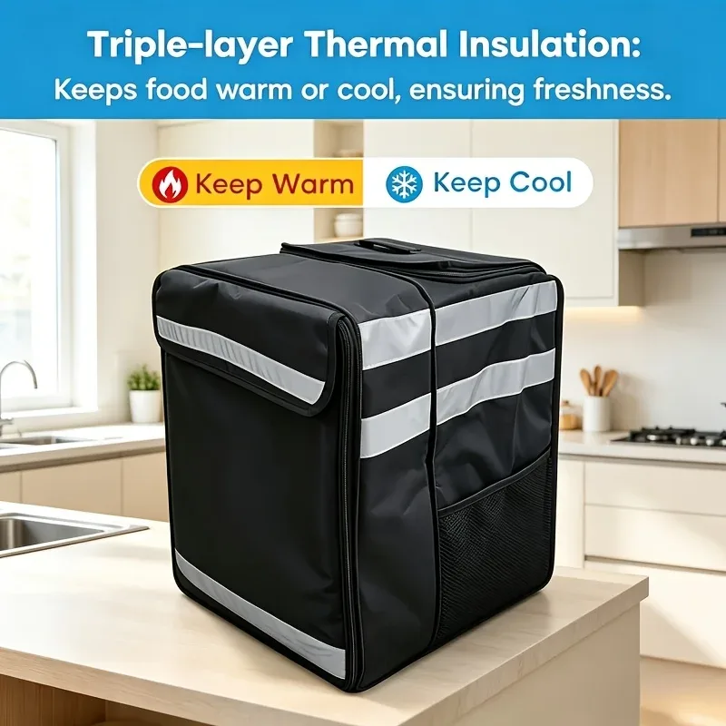 sac à dos isotherme extensible pour livraison de pizzas, grand format, avec bandes réfléchissantes, compartiments, maintien de la température, utilisation en extérieur