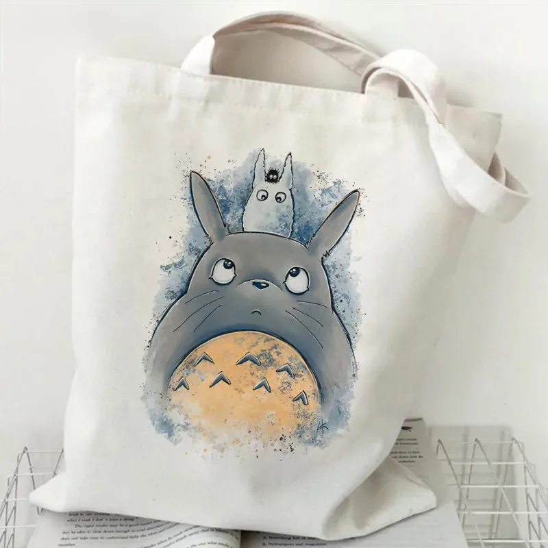 femmes dessin animé eco réutilisable sac à provisions femme épaule shopper sac fourre-tout studio ghibli collège sac à main rétro grandes dames