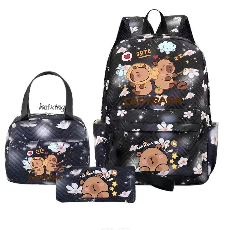 sacs à dos kawaii imprimés capybara, ensemble sac d'école, sac à déjeuner, trousse à crayons, cadeau de rentrée scolaire pour fille, sacs de loisirs, mochila, sacs de voyage pour adolescents