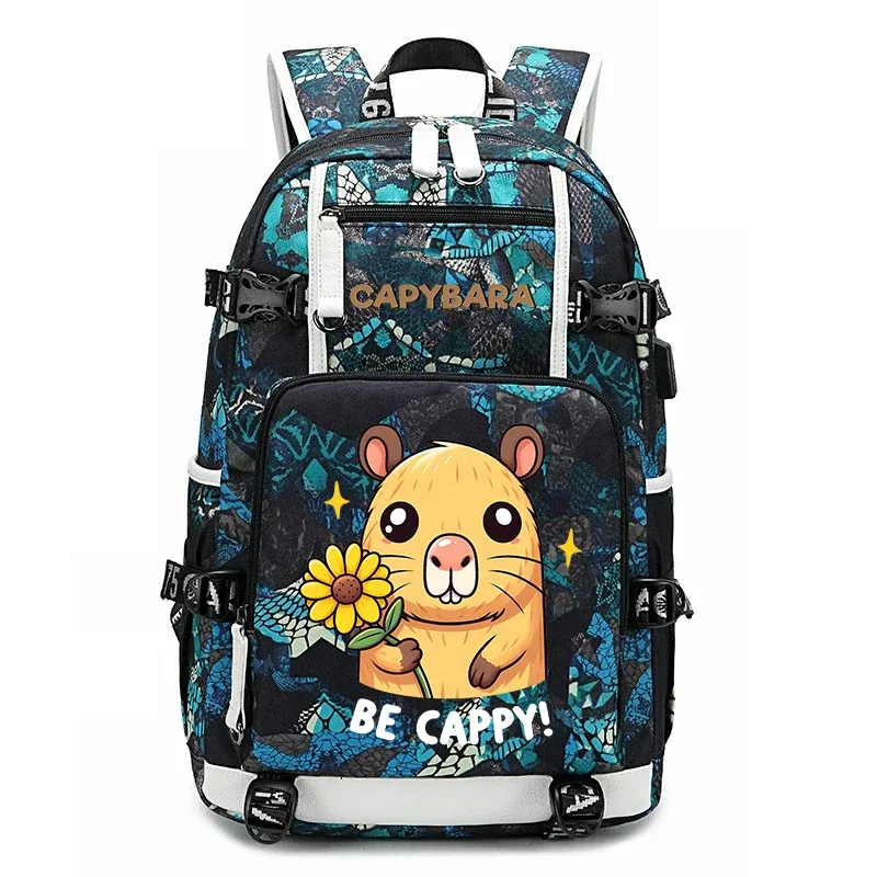 sac à dos d'étudiant à grande capacité avec imprimé de capybara, pour garçons et filles, sac de voyage décontracté, sac d'école léger et durable, utilisation quotidienne