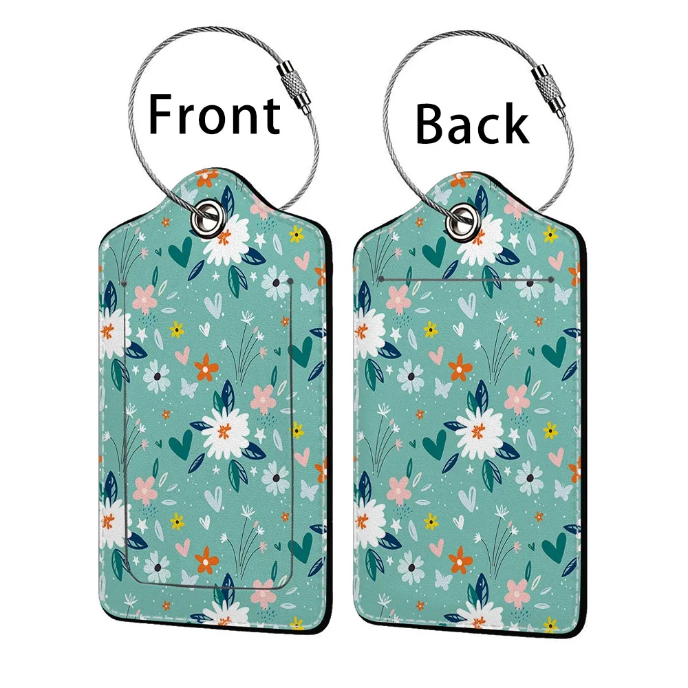 étiquette de bagage d'affaires en cuir imprimé de belles fleurs, étiquette d'adresse de valise, étui d'embarquement de bagages, clip d'adresse d'identification de nom
