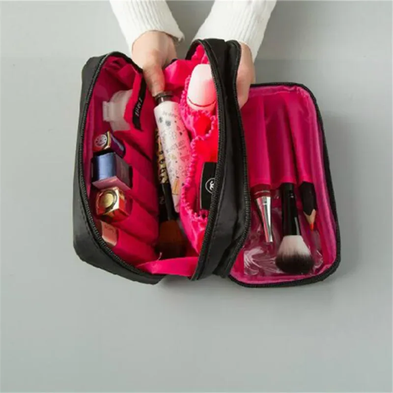 mini trousse de maquillage noire pour femmes, sac de rangement de voyage en nylon pour filles, mode quotidienne, petits sacs à cosmétiques à fermeture éclair