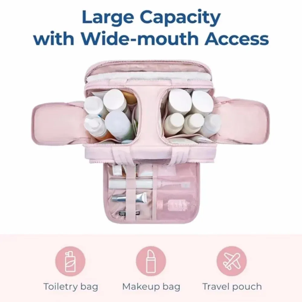 grande trousse de toilette femme grande capacité, sac de voyage imperméable pour cosmétiques, maquillage et articles de toilette, organisateur de douche avec compartiments