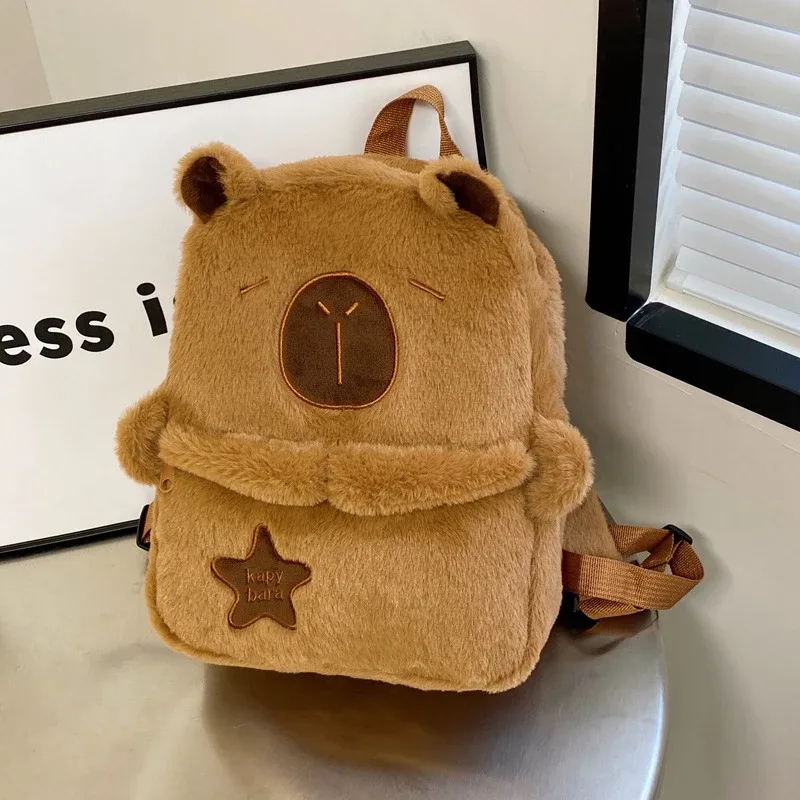 sac à dos en peluche capybara kawaii pour femme, sac fourre-tout drôle de dessin animé, grande capacité, cadeau pour enfants, polyvalent, nouveau