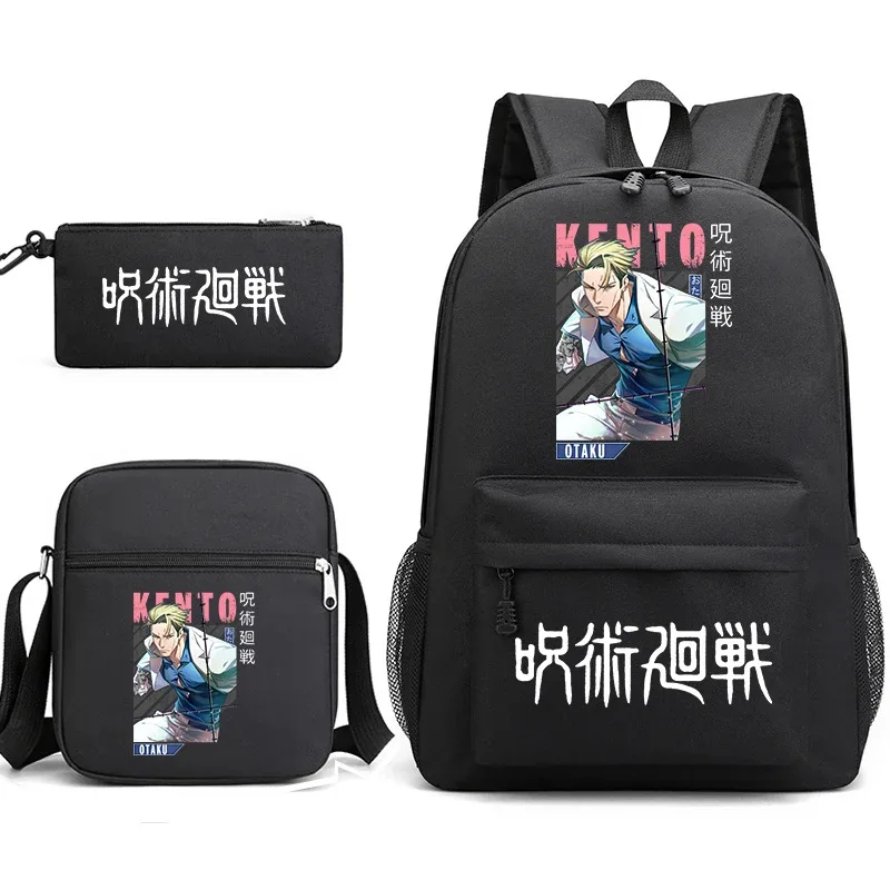sac à dos anime jujutsu kaisen, trousse à crayons, ensemble de 3 pièces, sac à dos léger pour enfants et adolescents