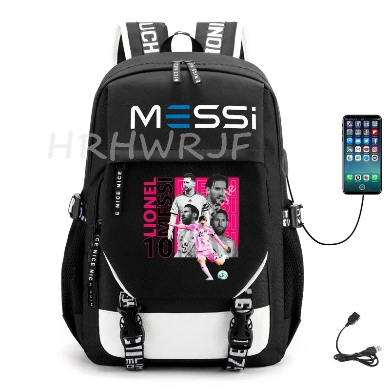 sacs à dos de sport messi imprimés, sacs d'école noirs pour garçons et filles, sacs d'école pour ordinateur portable, pour lycéens