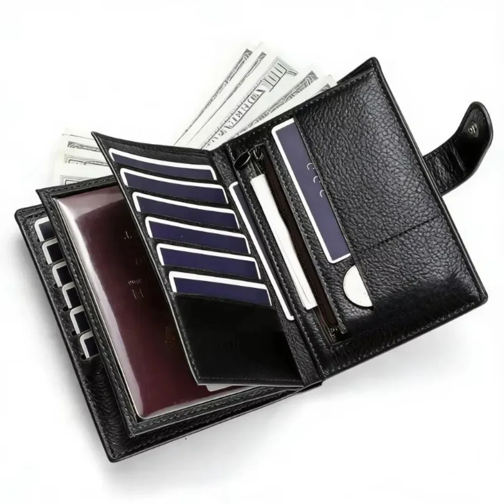 Portefeuille de voyage en cuir grande capacité, porte-cartes multiples, pochette zippée pour pièces de monnaie, pour hommes et femmes, avec blocage RFID, pochette sécurisée, organiseur