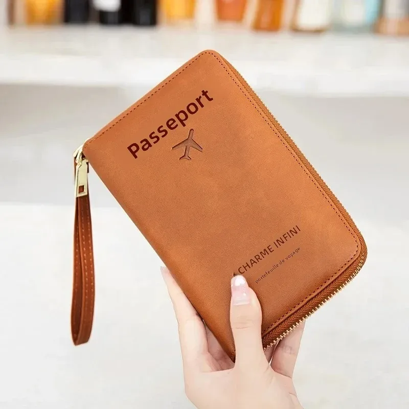 portefeuille de voyage multifonctionnel avec porte-passeport, dragonne, étui zippé pour cartes de crédit et organiseur de billets