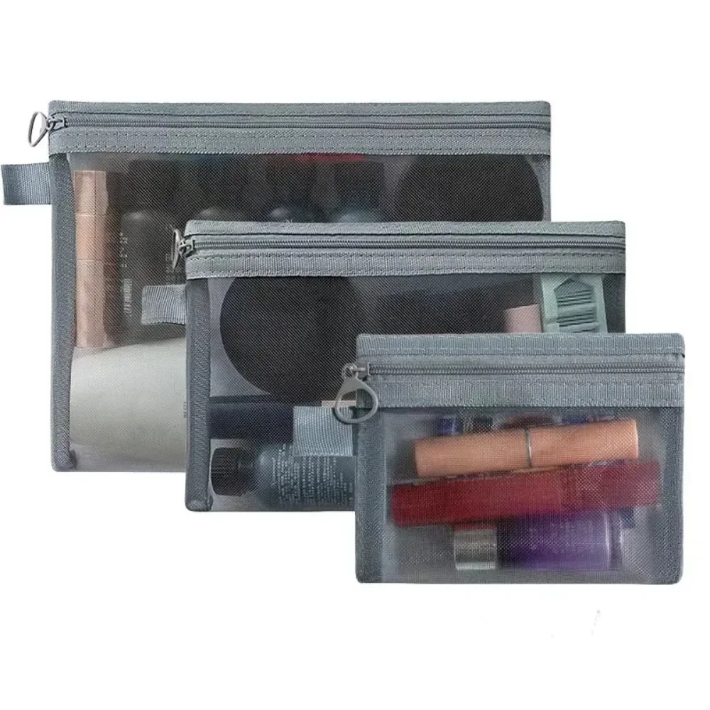 grande trousse de toilette zippée pour femme, noire, blanche, grise, organiseur de maquillage, pochette transparente en maille, sac de voyage pour maquillage