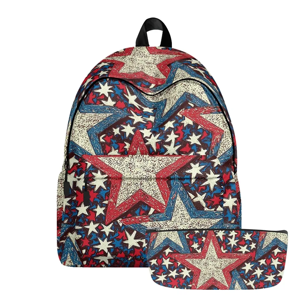 sac à dos imprimé à rayures étoiles patriotiques, aigle américain, sacs à crayons, bretelles réglables, sac d'école léger et durable, ensembles de voyage pour adolescents