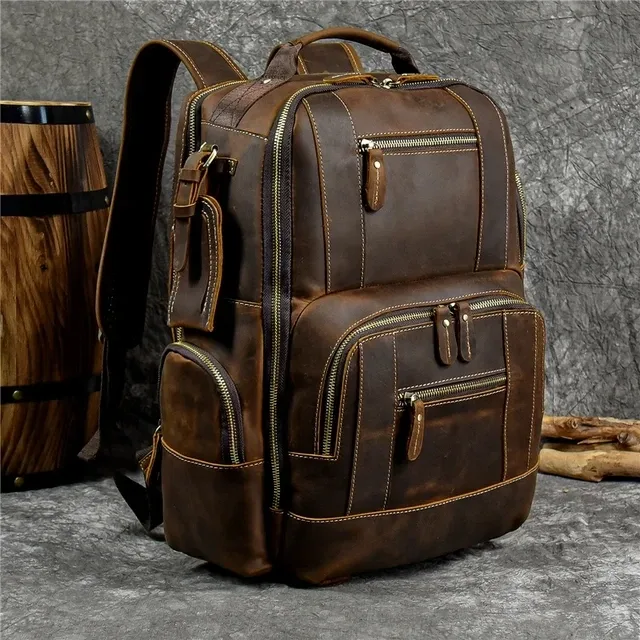 luufan vintage en cuir véritable homme voyage sac à dos fit 15 "ordinateur portable sac à dos en cuir véritable sac d'école grand voyage sac à dos pour homme