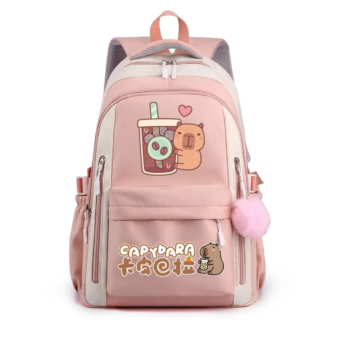 sac à dos d'école pour filles mignon capybara & bubble tea imprimé cartables femmes filles sacs d'école décontractés sac à dos de voyage à la mode