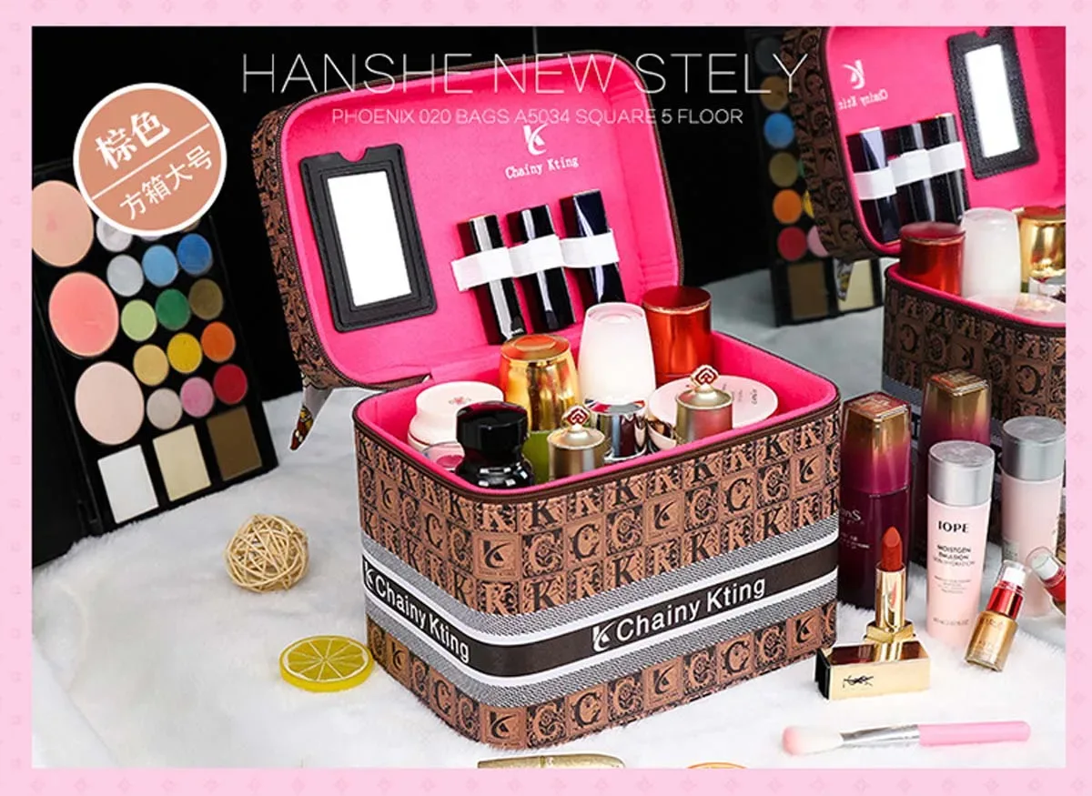 trousse de maquillage rétro à la mode, nouvelle trousse de maquillage multicouche de grande capacité, boîte de rangement de cosmétiques portable de voyage, cinq modèles
