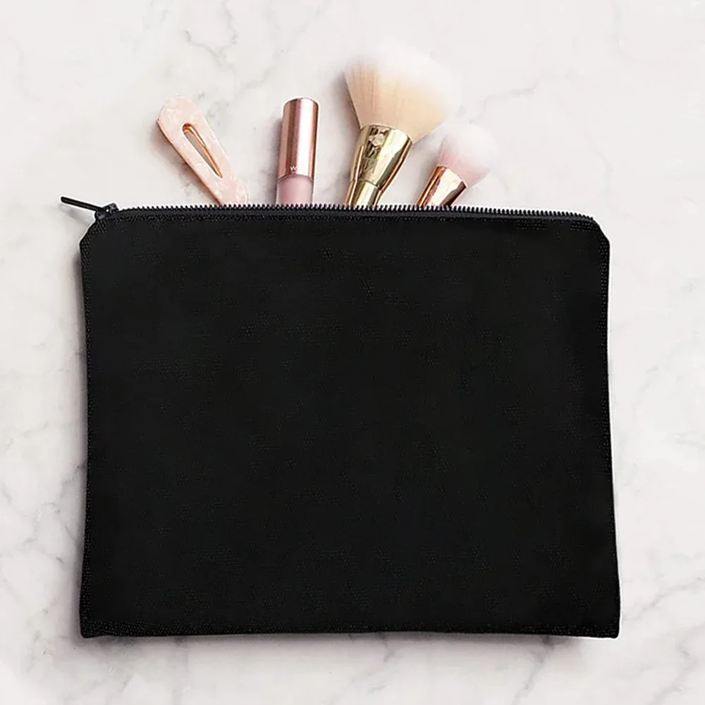 sac à cosmétiques en tissu pour femmes, pochette de maquillage, sac de voyage, rouge à lèvres, étuis de rangement, pochette à fermeture éclair, porte-monnaie de téléphone, initiales bleues imprimées