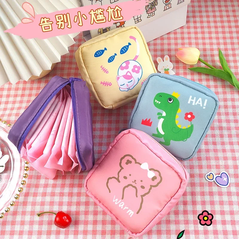 sacs de rangement pour serviettes hygiéniques pour femmes, petits étuis à cosmétiques pour femmes, voyage, étanche, poudre, ours mignon, lapin, rouge à lèvres, porte-monnaie