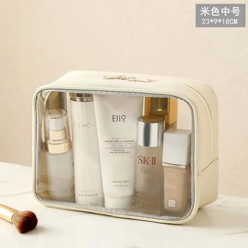 sac cosmétique transparent pour femmes, organiseur de maquillage en pvc transparent avec fermeture éclair, étui de rangement portable pour articles de toilette de voyage