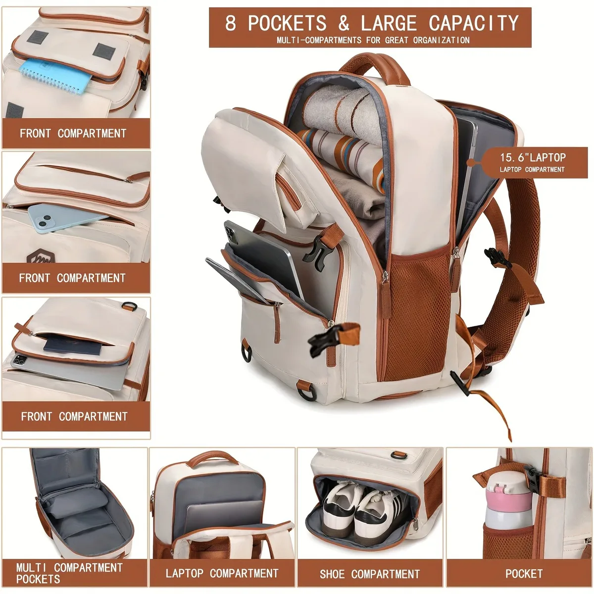 ZUOKEDISI Airlines Sac à dos de voyage pour ordinateur portable de 15,6 pouces approuvé avec boîte à chaussures et sangle à bagages, sac à dos de randonnée