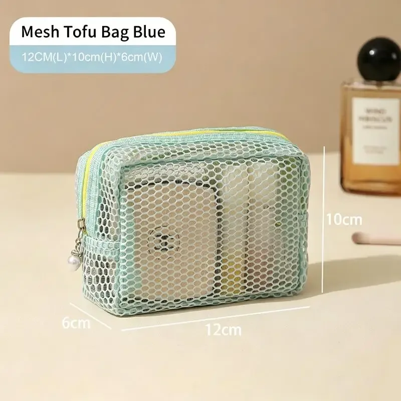 trousse de toilette de voyage - sac de rangement respirant en tissu maillé de grande capacité pour articles divers - trousse à maquillage visible - cordon de serrage