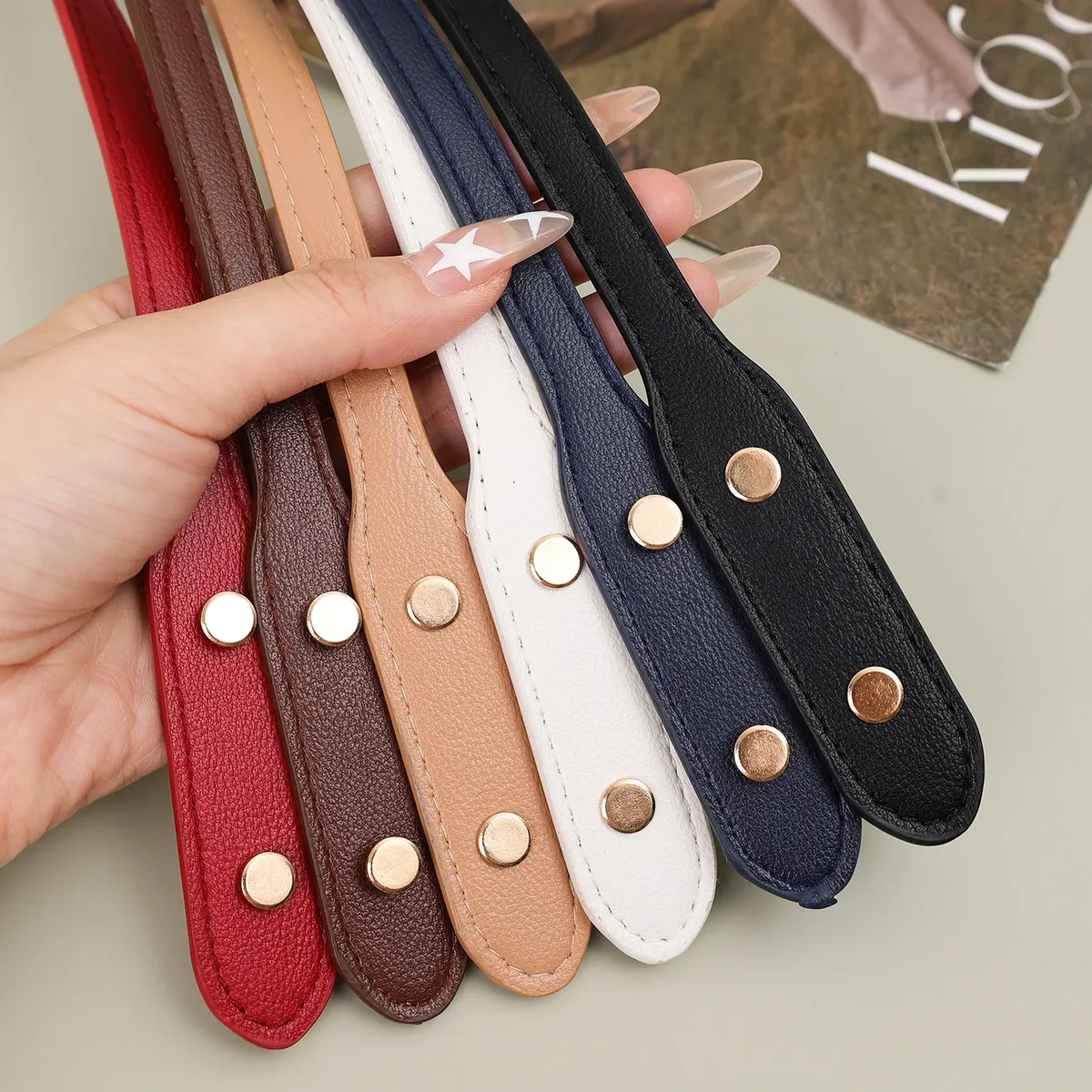 sangles de sac en cuir pu 73cm, 2 pièces, avec rivets, sangle de poignée détachable, sangles de sac à bandoulière de remplacement, accessoires de marquage de sac à faire soi-même