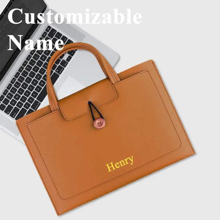 porte-documents/sac à main en cuir lisse avec initiales monogrammées, grande capacité, pour ordinateurs portab