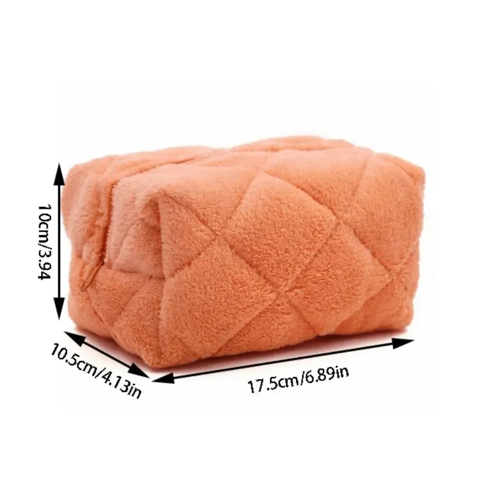 sac à cosmétiques de grande capacité, sac de maquillage design portable en peluche, sac de rangement de style kawaii de couleur pure, rangement de maquillage