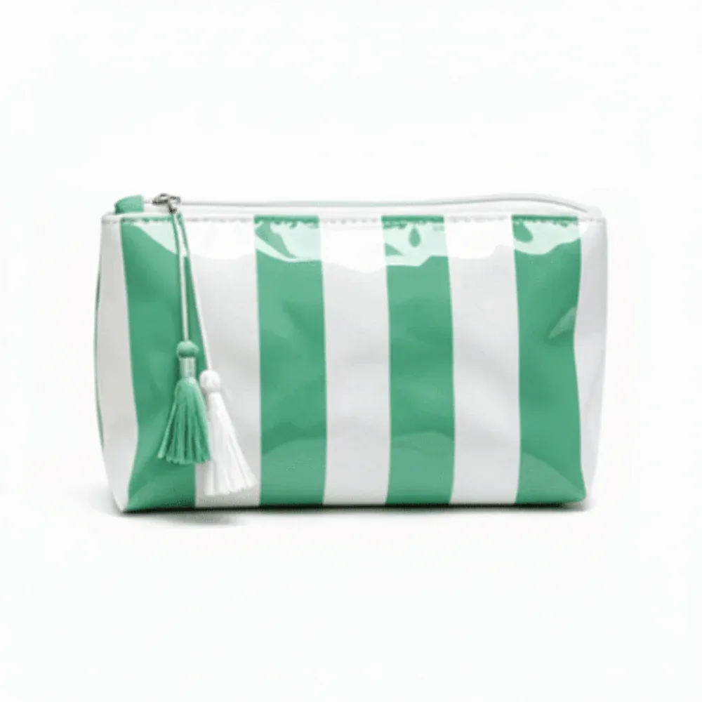 sac de toilette imperméable à rayures, grande capacité, doublure en polyester, sac de toilette en pvc, couleur contrastée, sac de rangement simple pour la plage