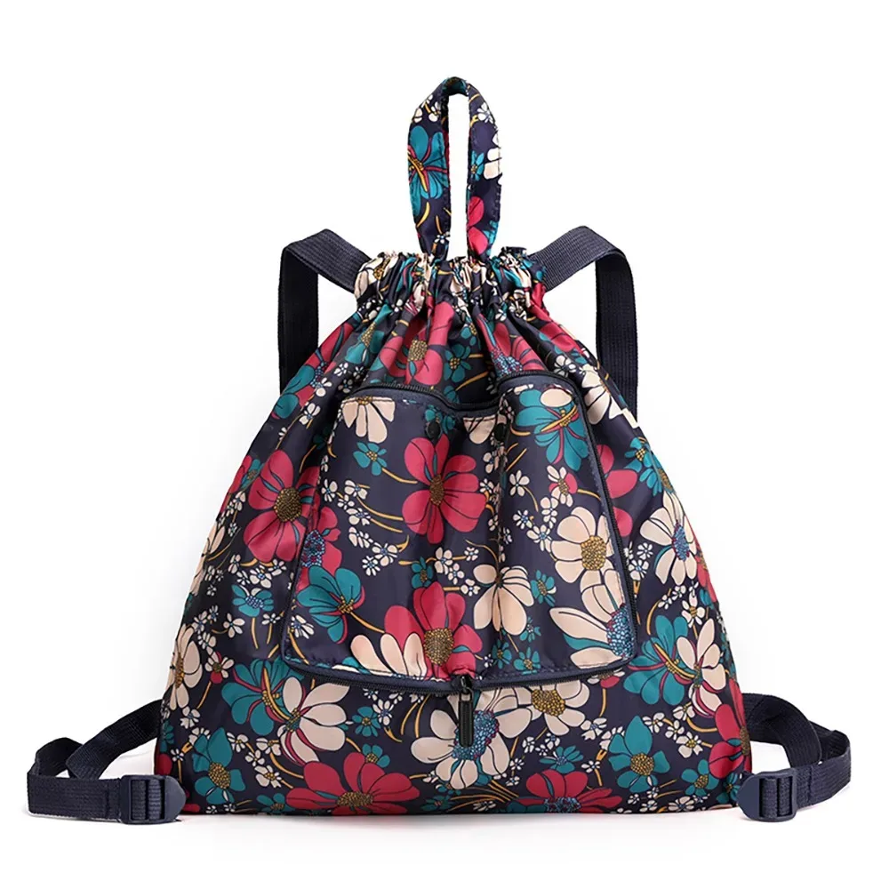 sac de courses multifonctionnel à fleurs, sac à cordon léger et portable, sac à dos plié en nylon animal, voyage