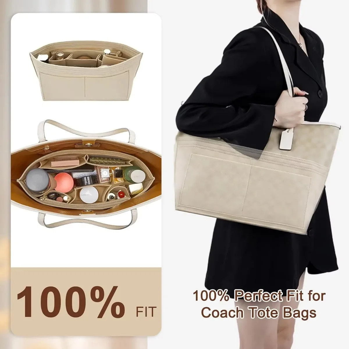 ensemble de 2 organiseurs de sac à main en feutre pour sacs à main, organiseur de sac pour sac fourre-tout lv neverfull, ensemble deux pièces