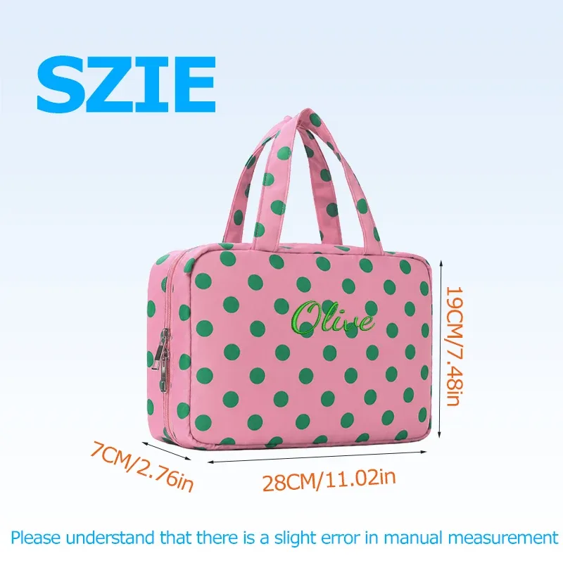 broderie personnalisée/style standard 2 options, sac à main pliable personnalisé à pois, trousse de toilette, trousse de maquillage pour la rentrée scolaire