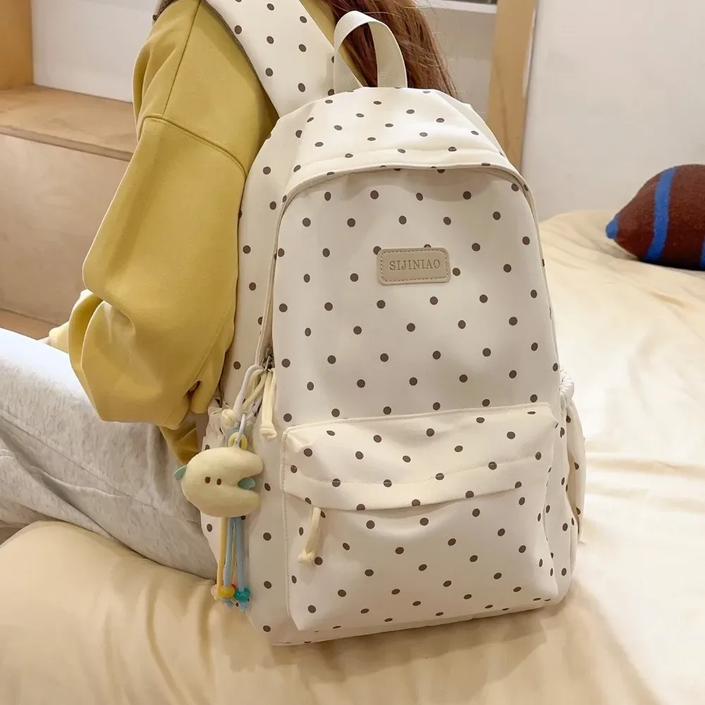 Sac à dos quotidien à double bandoulière à pois, grande capacité, mignon, léger et durable, idéal pour les voyages, l'école et le bureau