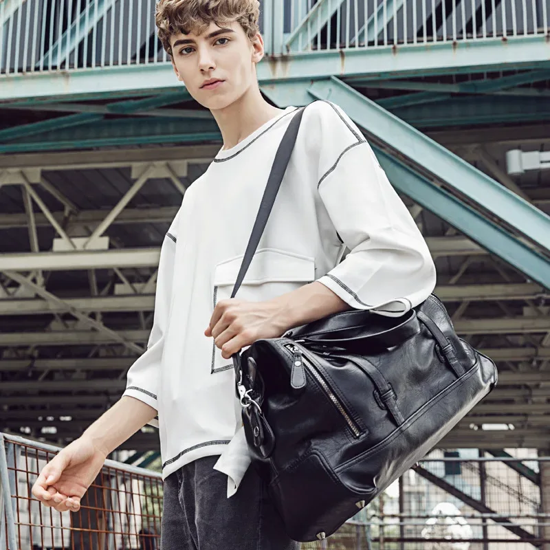 sac à main en cuir pour hommes, sac de voyage de grande capacité, sac à bandoulière de mode, fourre-tout de voyage, sacoches décontractées
