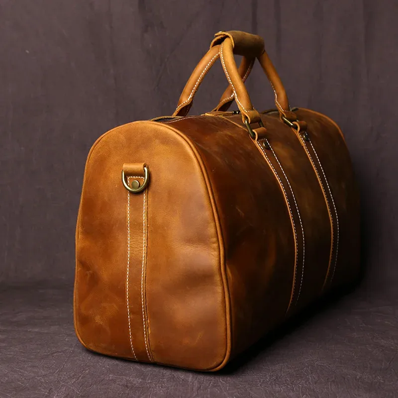 sac de voyage rétro en cuir pour hommes, sac à bagages de grande capacité en cuir de cheval fou, couche supérieure en peau de vache, sac diagonal portable pour hommes nzpj