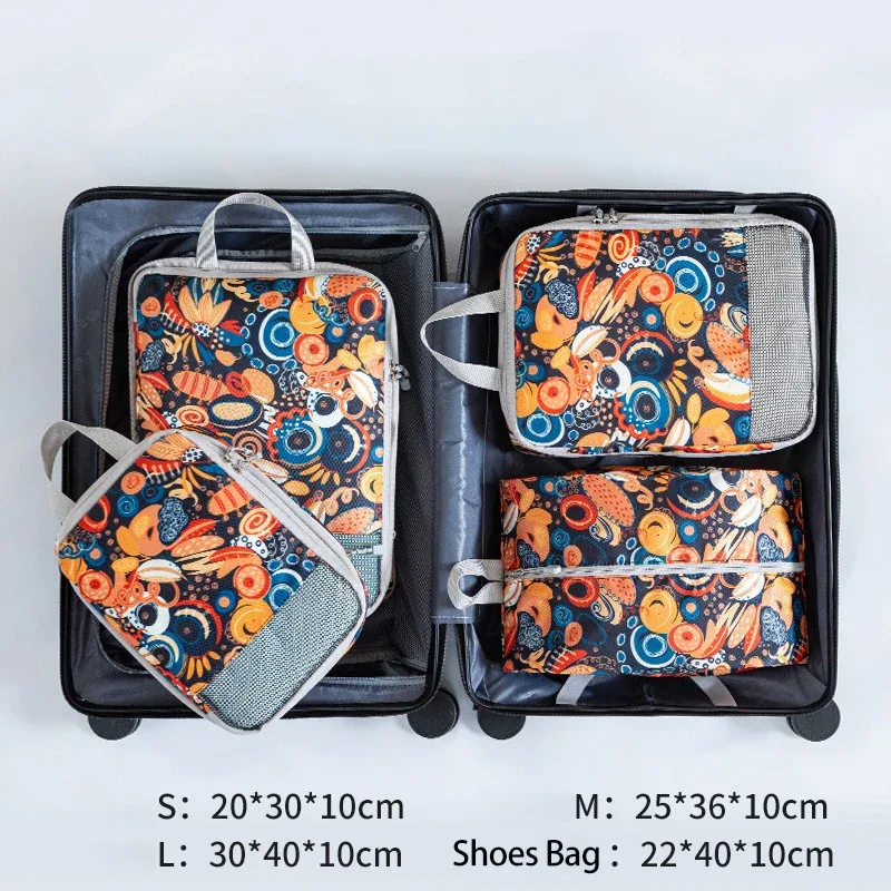 cubes d'emballage à compression de voyage, ensemble de 4 sacs d'emballage de bagages, sac de rangement compressible et extensible, accessoires de voyage essentiels