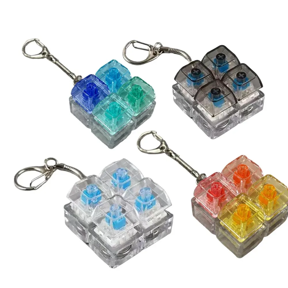 porte-clés clavier mécanique 4 touches, tactile, avec led et cristal, pendentif de sac à dos, décompression, accessoire de sac