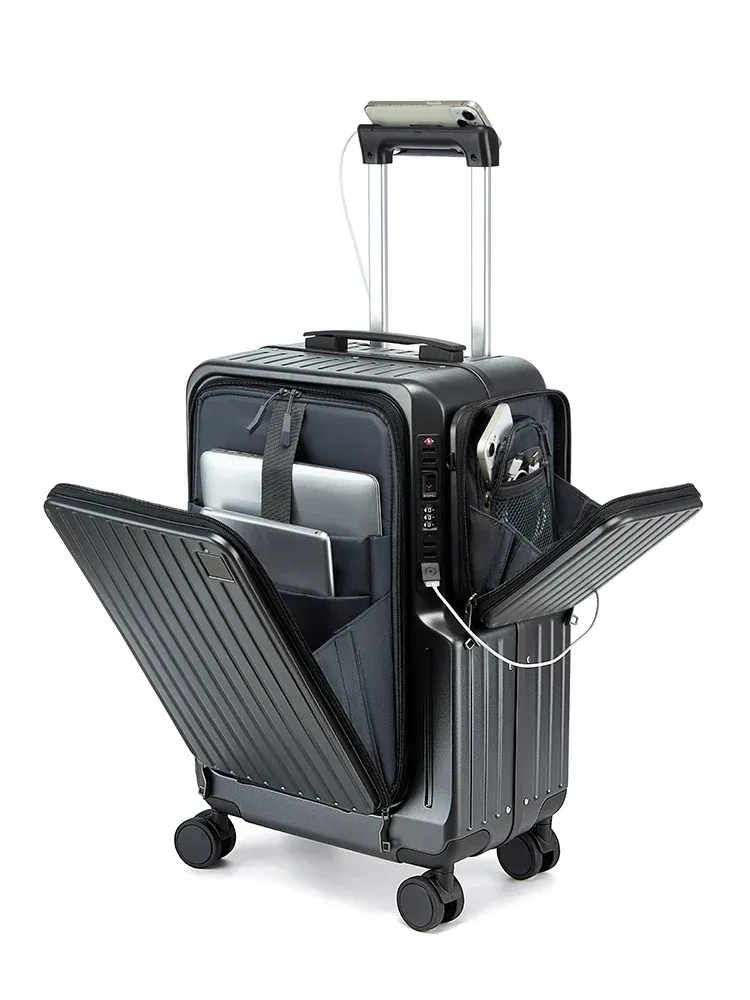 valise à bagages à main à ouverture frontale, boîtier de chariot multifonctionnel de 20 pouces, cabine de voyage, verrouillage par mot de passe, étui à bagages, sacs de voyage