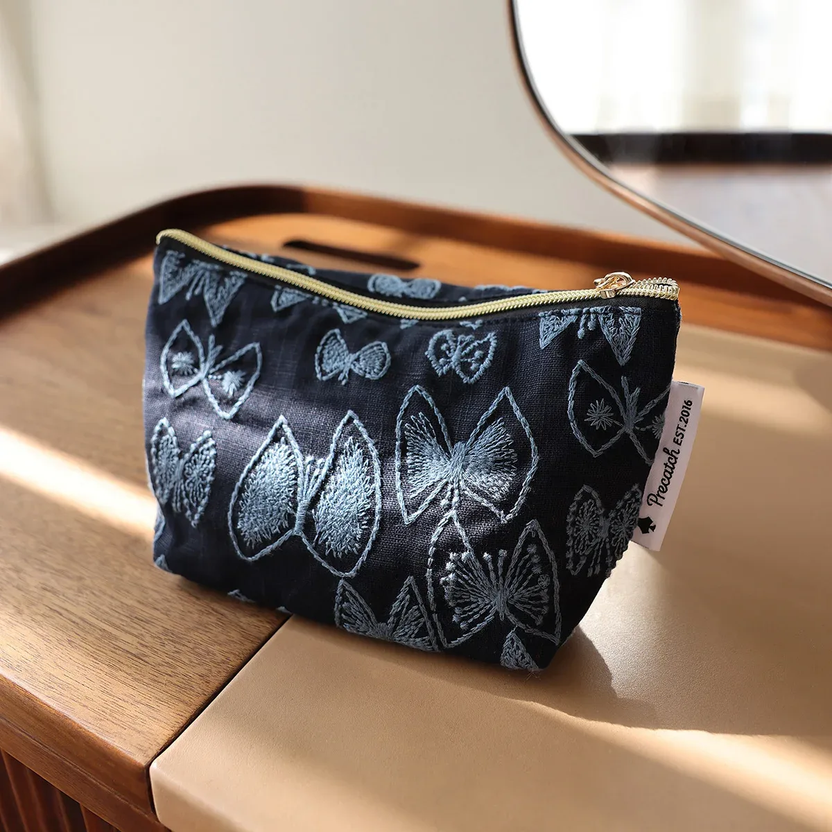 pochette cosmétique brodée papillon, sac de rangement fait main, sac à main portable pour femme en tissu original, petite taille, sac à maquillage