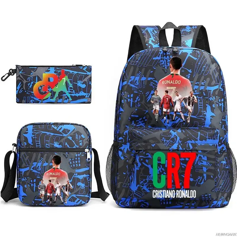 chimsports-sac à dos cr7 pour hommes et femmes, cartable étudiant, cartable de voyage, sac à dos universitaire, ordinateur portable, garçons, filles, hommes, femmes, nouveau, 3 pièces