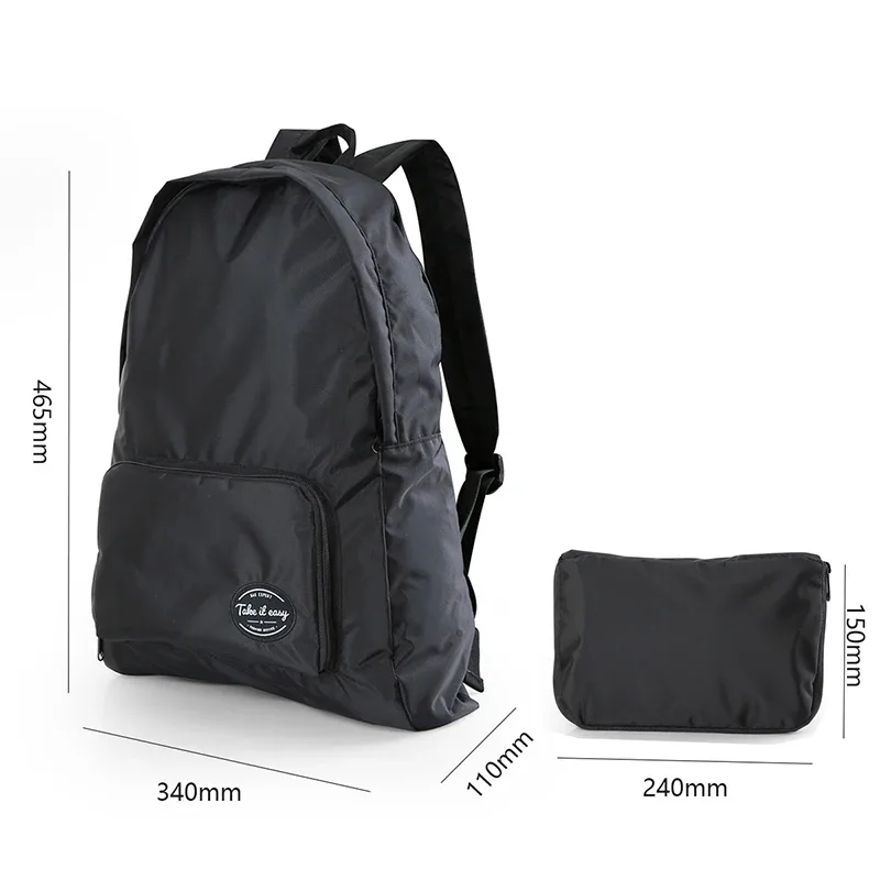 sac à dos pliable léger en tissu nylon noir pour hommes et femmes, sac à dos imperméable et pliable pour voyage, randonnée, camping, 20 litres