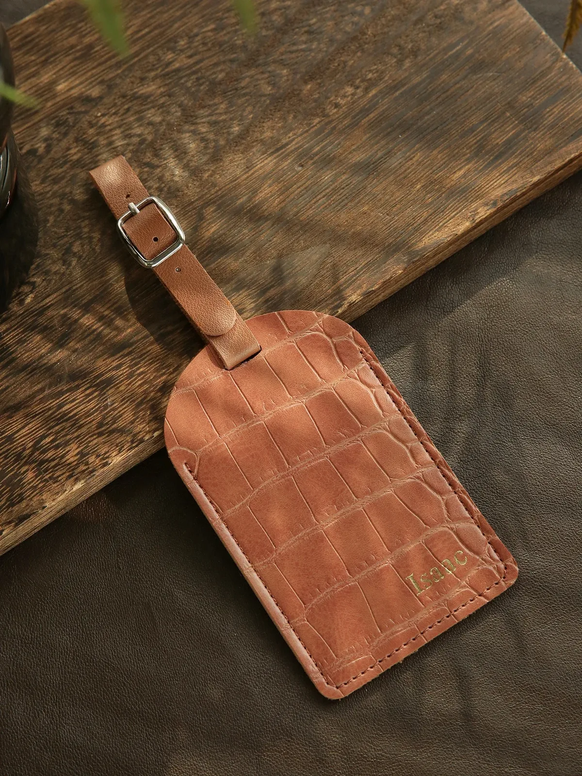 étiquette de bagage personnalisée avec nom en estampe à chaud pour valises, monogramme doré, étiquettes de bagage en simili cuir de crocodile avec carte de nom confidentielle