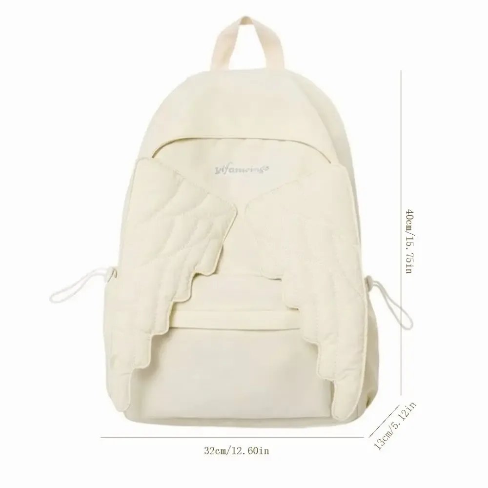 sac à dos polyvalent en forme d'aile d'ange, couleur unie, grande capacité, en toile, motif brodé, sac à bandoulière léger